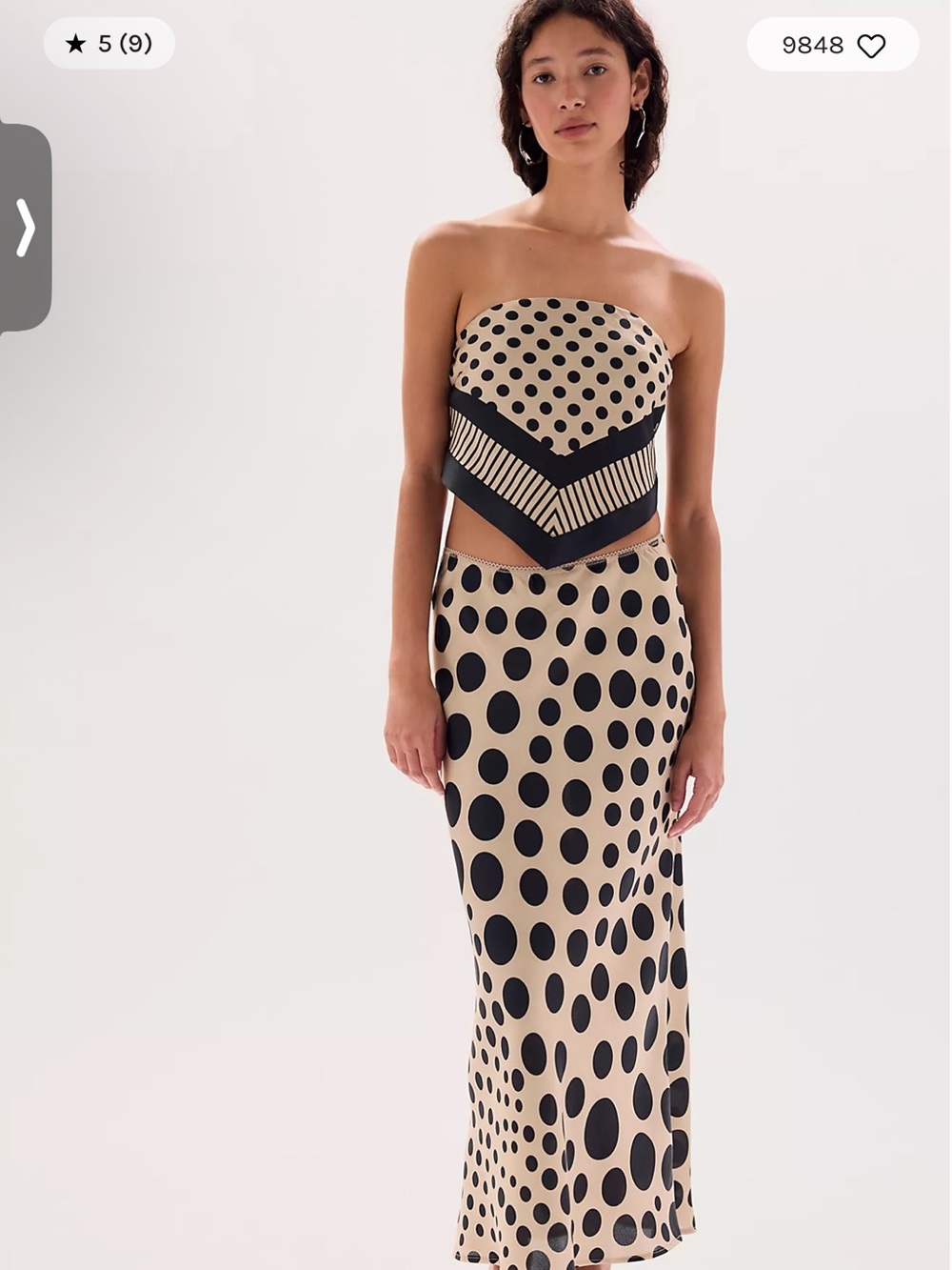 Free People Beige and Black Polka Dot Strapless Maxi Skirt